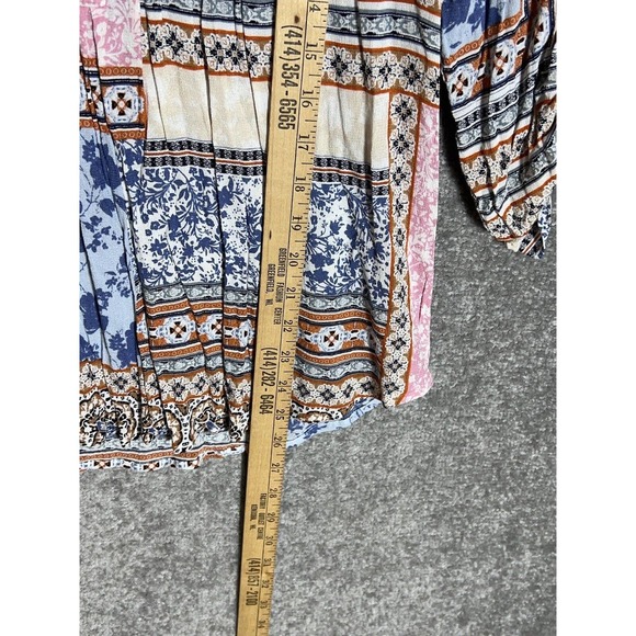 Daniel Rainn 3/4 Roll Tab Sleeve Patchwork Floral Popover Top Womens Size Large - Picture 7 of 7